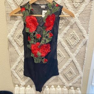 Sheer embroidered bodysuit size L